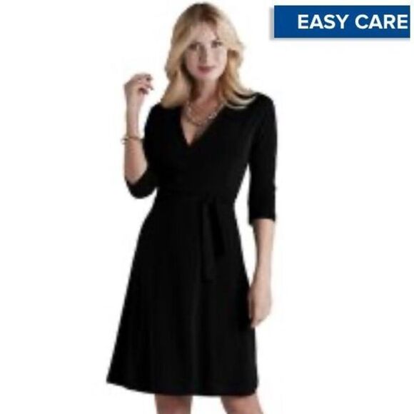 Cintas JERSEY WRAP DRESS Black Size 1X Lined Vneck - Picture 1 of 16